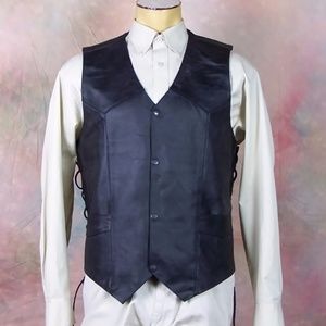 Black Leather Motorcycle VEST Men size 2XL NEW